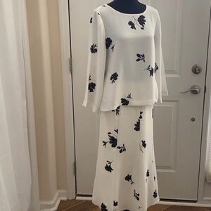 Vince Camuto Cream and Black Floral Top and matching skirt